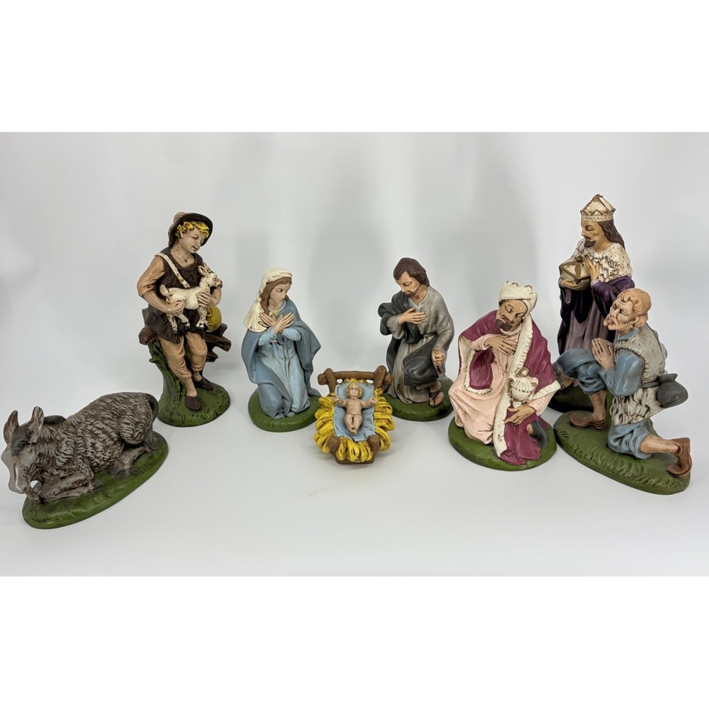 Vintage Ceramic Nativity Set Hand Painted 1976 12 Inch Figures